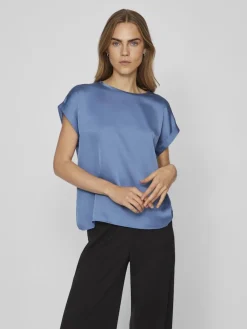 Vila Shirts*VIELLETTE S/S SATIN TOP - NOOS dunkelblau1