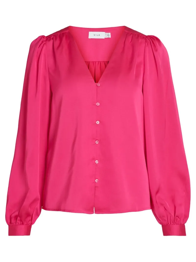Vila Blusen*VIELLETTE V-NECK L/S SHIRT - NOOS pink yarrow