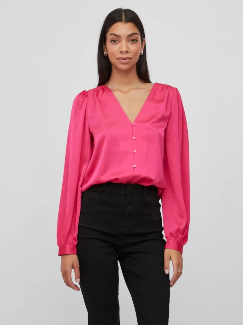 Vila Blusen*VIELLETTE V-NECK L/S SHIRT - NOOS pink yarrow