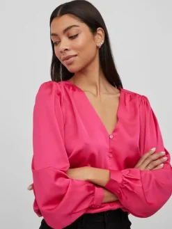Vila Blusen*VIELLETTE V-NECK L/S SHIRT - NOOS pink yarrow
