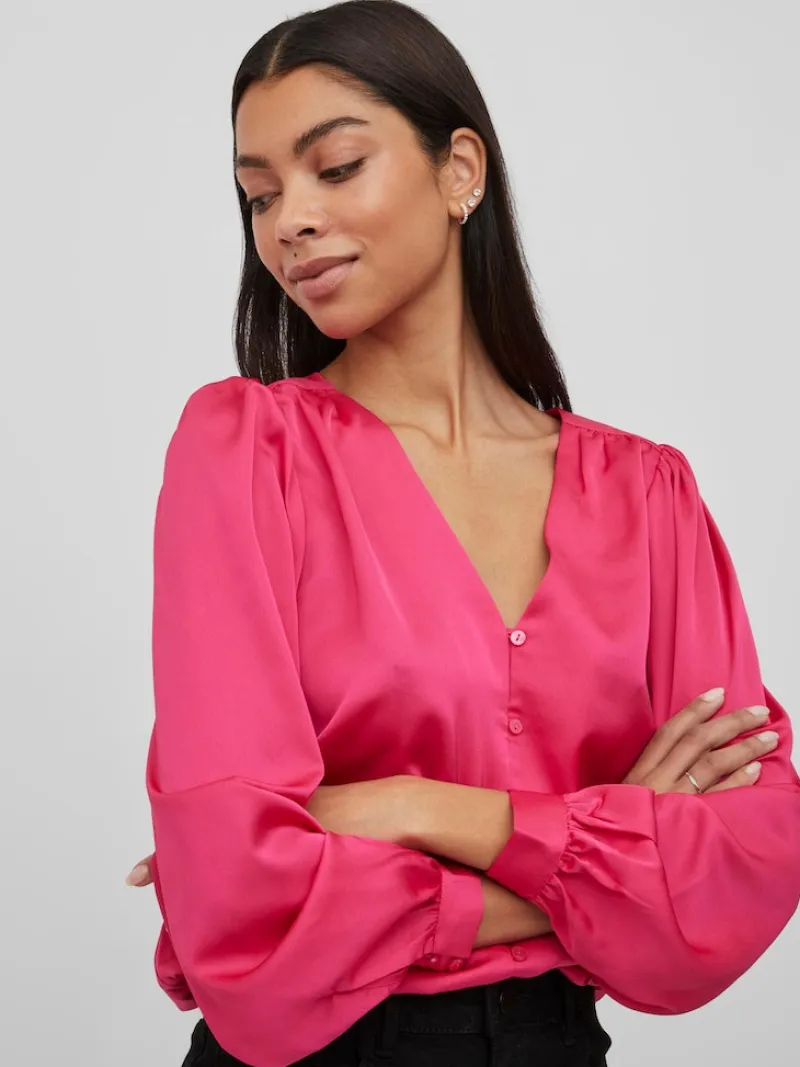 Vila Blusen*VIELLETTE V-NECK L/S SHIRT - NOOS pink yarrow