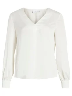Vila Blusen*VIELLETTE V-NECK L/S TOP - NOOS Snow White