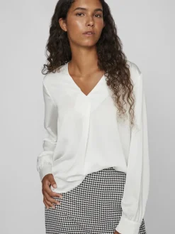 Vila Blusen*VIELLETTE V-NECK L/S TOP - NOOS Snow White