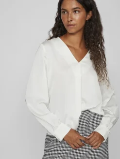 Vila Blusen*VIELLETTE V-NECK L/S TOP - NOOS Snow White