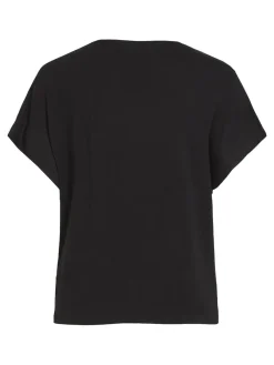 Vila Blusen*VIELLETTE V-NECK S/S SATIN TOP - NOOS Black
