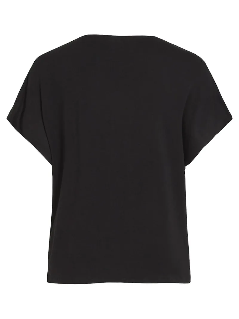 Vila Blusen*VIELLETTE V-NECK S/S SATIN TOP - NOOS Black