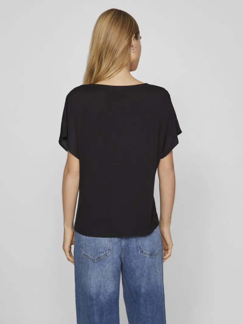 Vila Blusen*VIELLETTE V-NECK S/S SATIN TOP - NOOS Black
