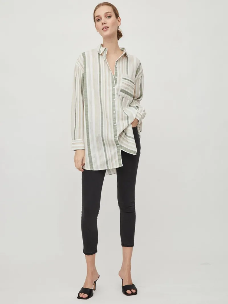 Vila Blusen*VIETNI L/S LONG SHIRT Cloud Dancer