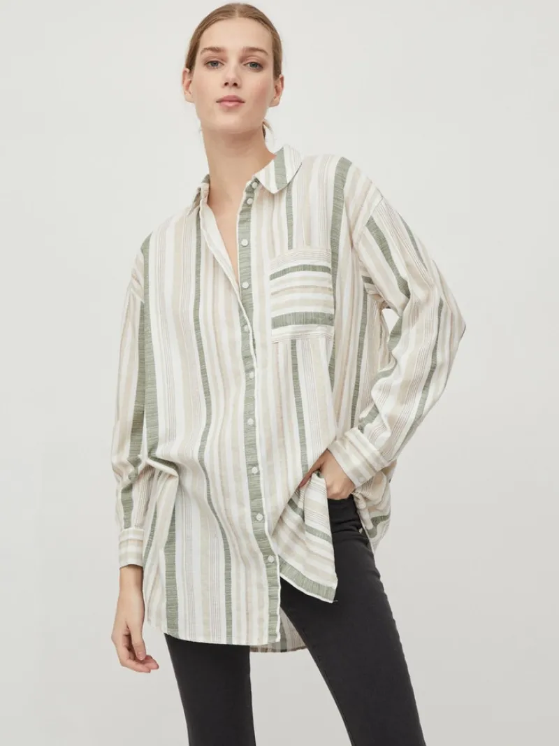 Vila Blusen*VIETNI L/S LONG SHIRT Cloud Dancer