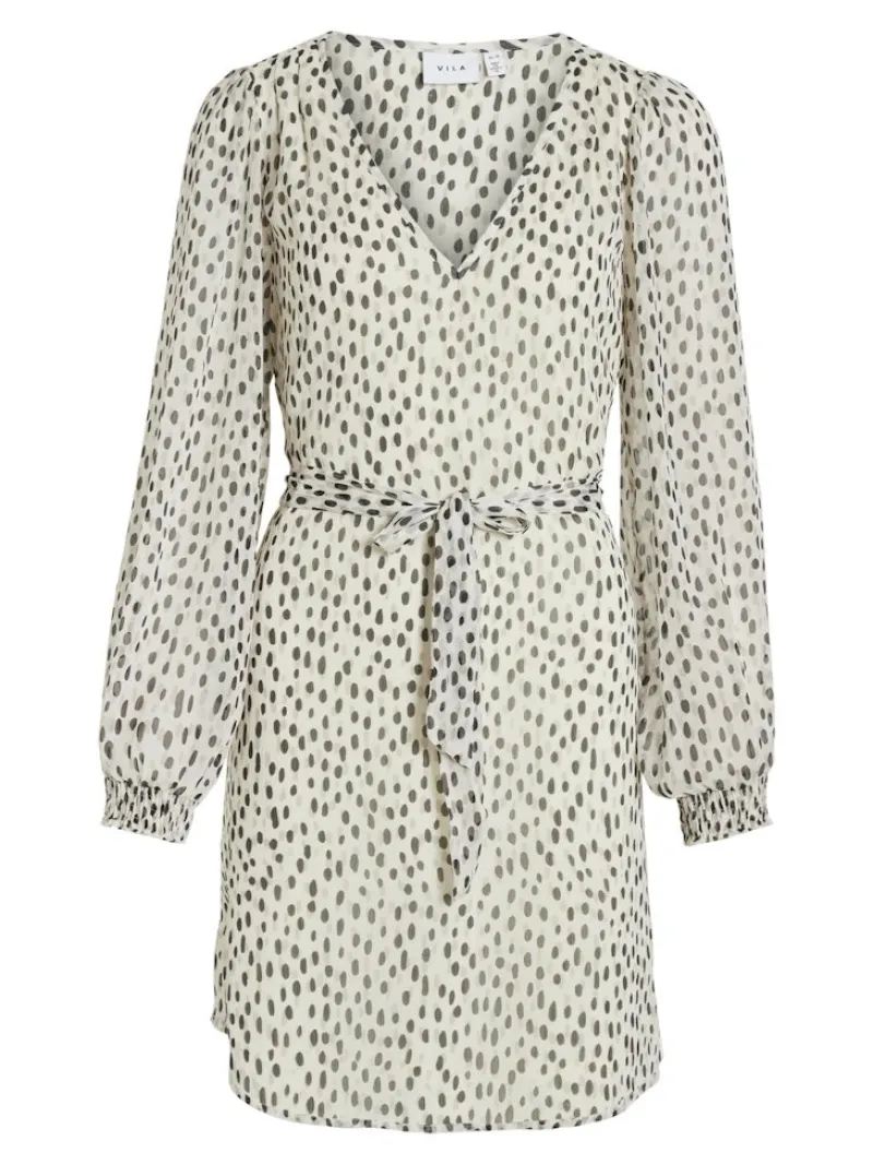 Vila Kleider*VIFALIA SMOCK V-NECK L/S DRESS - NOOS egret