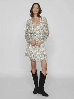 Vila Kleider*VIFALIA SMOCK V-NECK L/S DRESS - NOOS egret