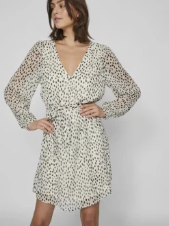 Vila Kleider*VIFALIA SMOCK V-NECK L/S DRESS - NOOS egret