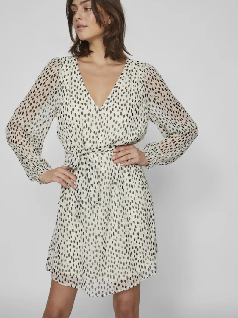 Vila Kleider*VIFALIA SMOCK V-NECK L/S DRESS - NOOS egret