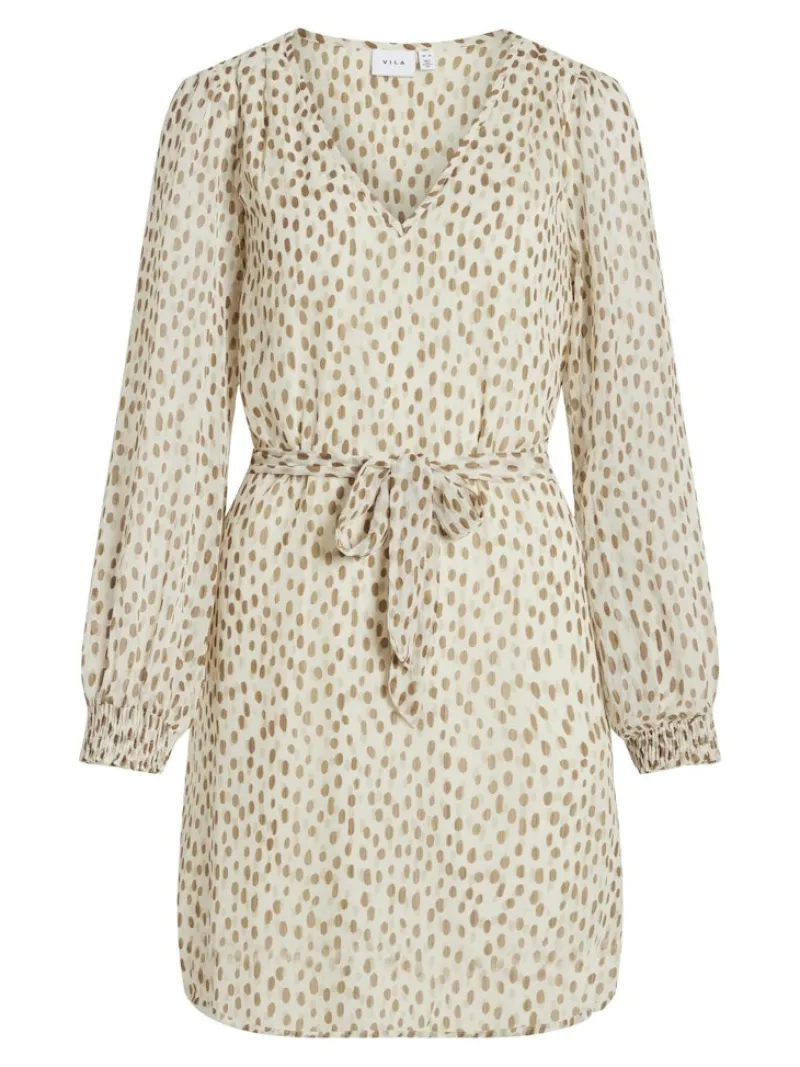 Vila Kleider*VIFALIA SMOCK V-NECK L/S DRESS - NOOS birch