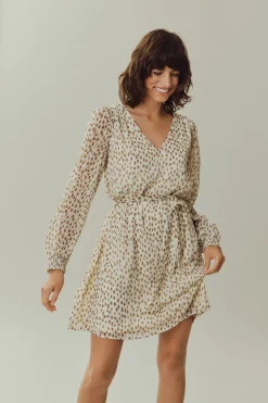 Vila Kleider*VIFALIA SMOCK V-NECK L/S DRESS - NOOS birch