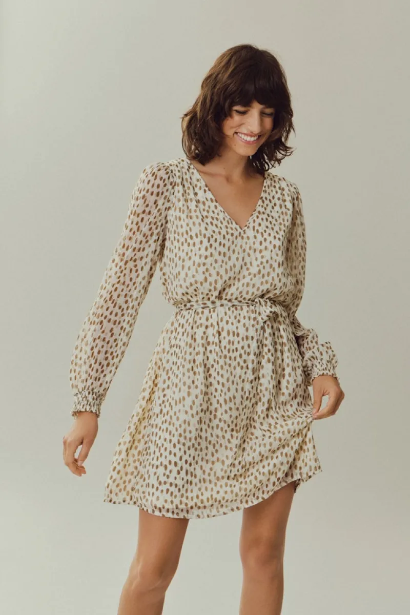 Vila Kleider*VIFALIA SMOCK V-NECK L/S DRESS - NOOS birch