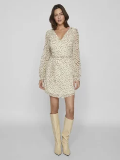 Vila Kleider*VIFALIA SMOCK V-NECK L/S DRESS - NOOS birch