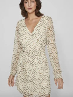Vila Kleider*VIFALIA SMOCK V-NECK L/S DRESS - NOOS birch