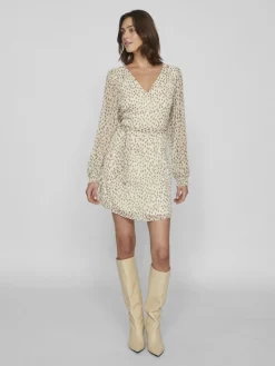 Vila Kleider*VIFALIA SMOCK V-NECK L/S DRESS - NOOS birch