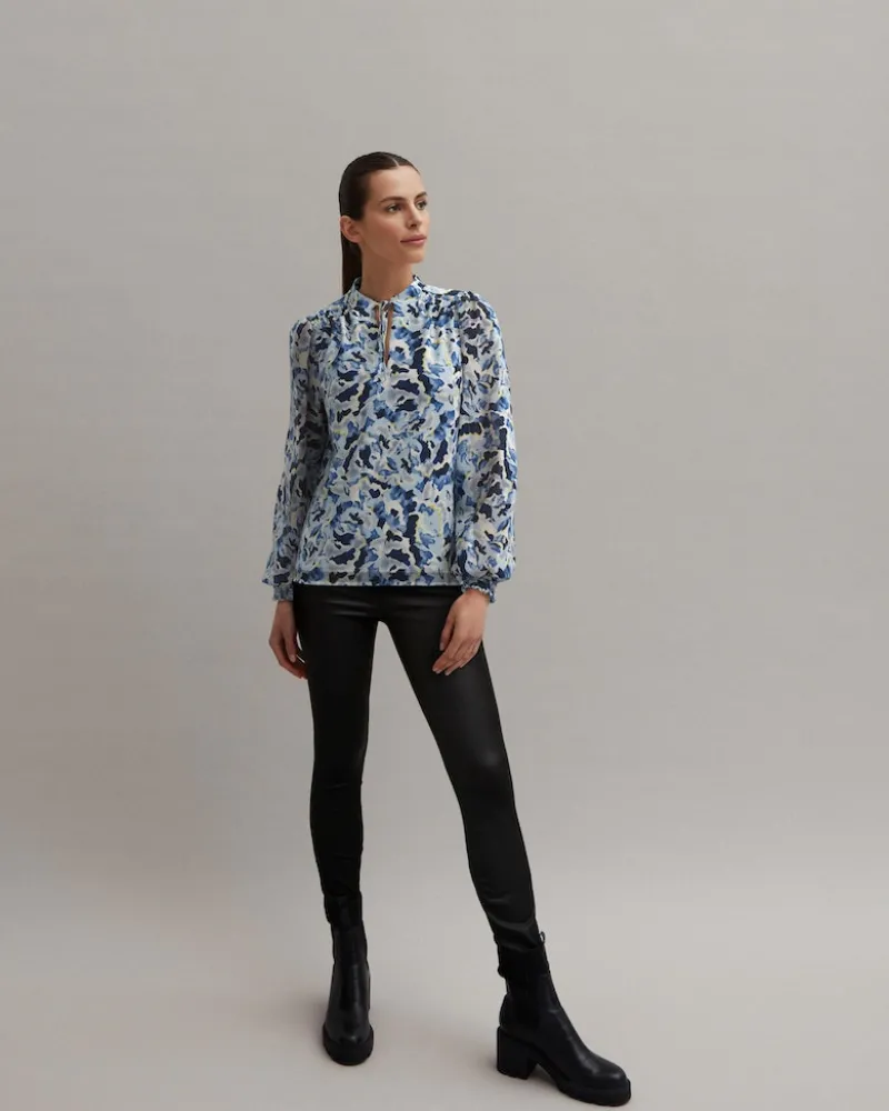 Vila Blusen*VIFALIA TWI TIE NECK L/S TOP/DFS cornstalk