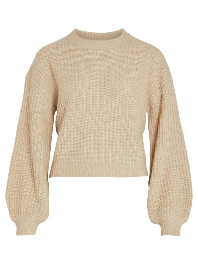 Vila Pullover & Sweatshirts*VIFELO L/S CROPPED KNIT TOP/SU - NOOS natural melange