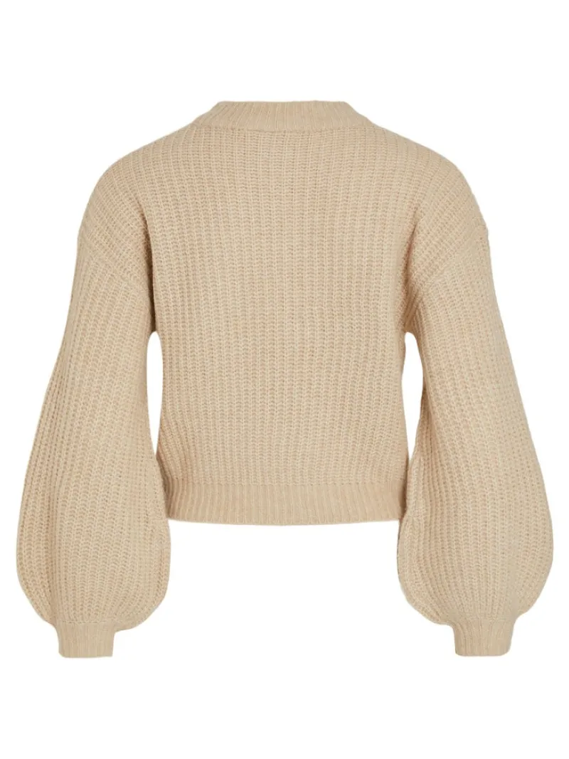 Vila Pullover & Sweatshirts*VIFELO L/S CROPPED KNIT TOP/SU - NOOS natural melange