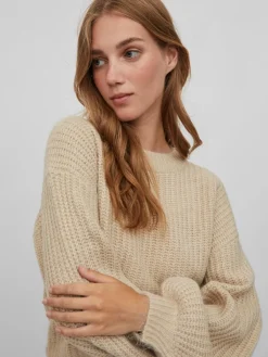 Vila Pullover & Sweatshirts*VIFELO L/S CROPPED KNIT TOP/SU - NOOS natural melange