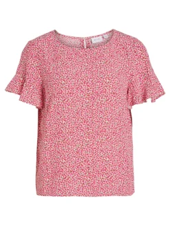 Vila Blusen*VIFINI FLOUNCE S/S TOP - NOOS pink yarrow