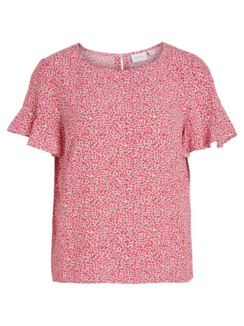Vila Blusen*VIFINI FLOUNCE S/S TOP - NOOS pink yarrow