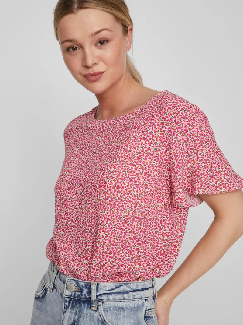 Vila Blusen*VIFINI FLOUNCE S/S TOP - NOOS pink yarrow