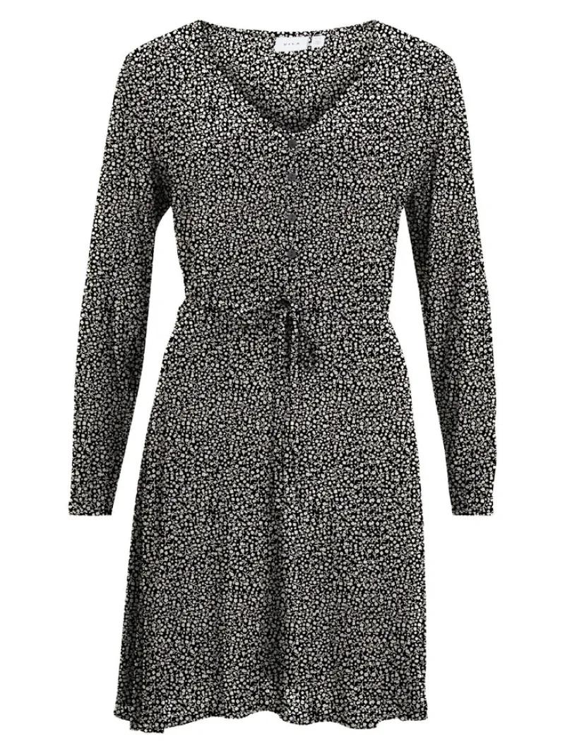 Vila Kleider*VIFINI V-NECK L/S SHORT DRESS/SU - NOOS Black-Lilia