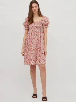 Vila Kleider*VIFLOWS SQUARENECK 2/4 DRESS Cloud Dancer