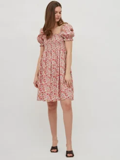 Vila Kleider*VIFLOWS SQUARENECK 2/4 DRESS Cloud Dancer