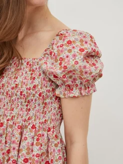 Vila Kleider*VIFLOWS SQUARENECK 2/4 DRESS Cloud Dancer