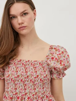 Vila Kleider*VIFLOWS SQUARENECK 2/4 DRESS Cloud Dancer