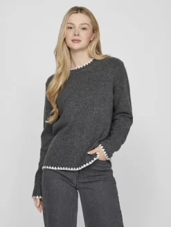 Vila Pullover & Sweatshirts*VIHEFNA STITCH DETAIL KNIT TOP/R/2 Dark Grey Melange