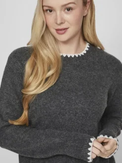 Vila Pullover & Sweatshirts*VIHEFNA STITCH DETAIL KNIT TOP/R/2 Dark Grey Melange