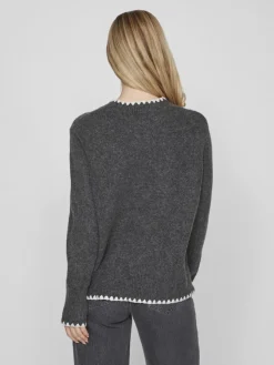 Vila Pullover & Sweatshirts*VIHEFNA STITCH DETAIL KNIT TOP/R/2 Dark Grey Melange