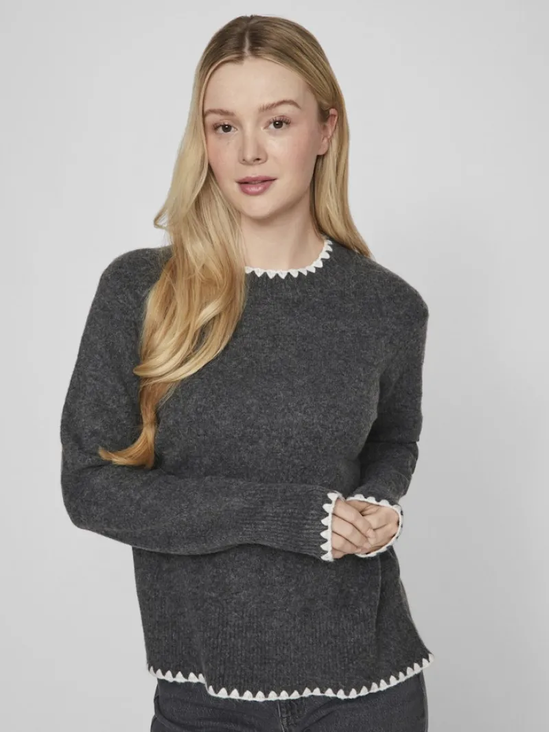Vila Pullover & Sweatshirts*VIHEFNA STITCH DETAIL KNIT TOP/R/2 Dark Grey Melange
