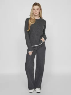Vila Pullover & Sweatshirts*VIHEFNA STITCH DETAIL KNIT TOP/R/2 Dark Grey Melange