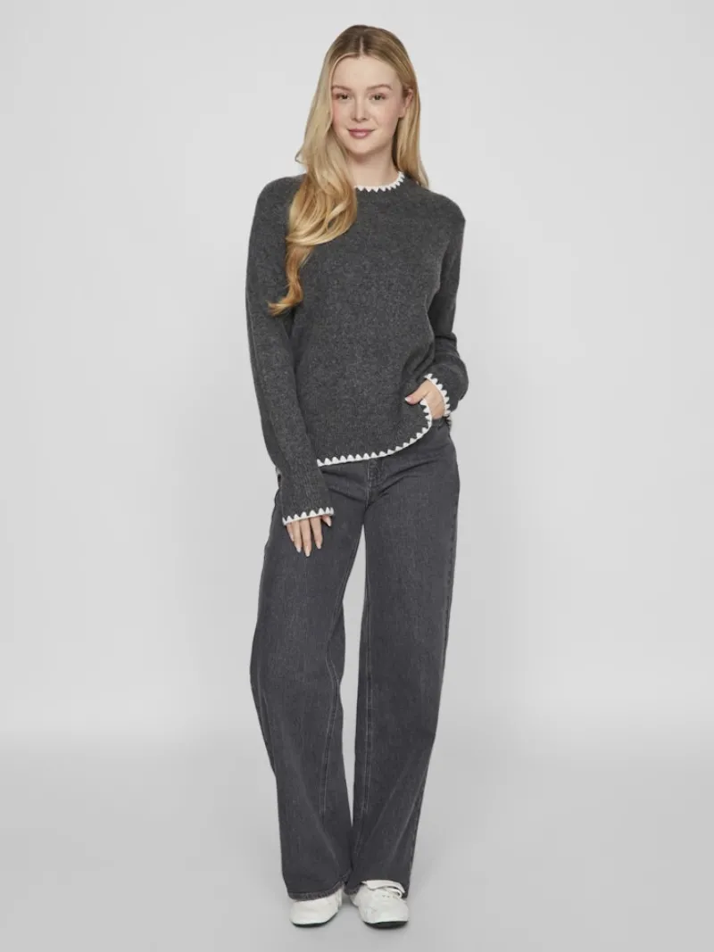 Vila Pullover & Sweatshirts*VIHEFNA STITCH DETAIL KNIT TOP/R/2 Dark Grey Melange