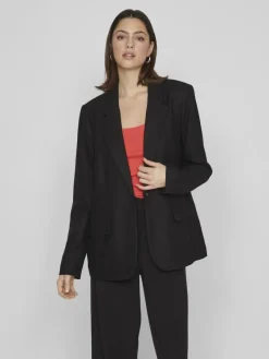 Vila Jacken*VIJOLANDA L/S LINEN BLEND BLAZER - NOOS black beauty