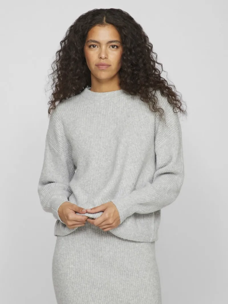 Vila Pullover & Sweatshirts*VIKACHEL O-NECK L/S KNIT TOP/R/1 Light Grey Melange