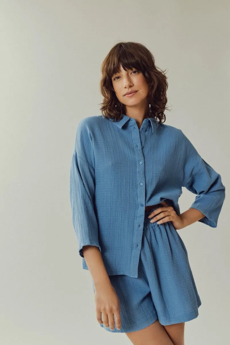 Vila Blusen*NIA BUTTON 3/4 SHIRT - NOOS coronet blue