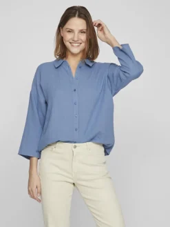 Vila Blusen*NIA BUTTON 3/4 SHIRT - NOOS coronet blue