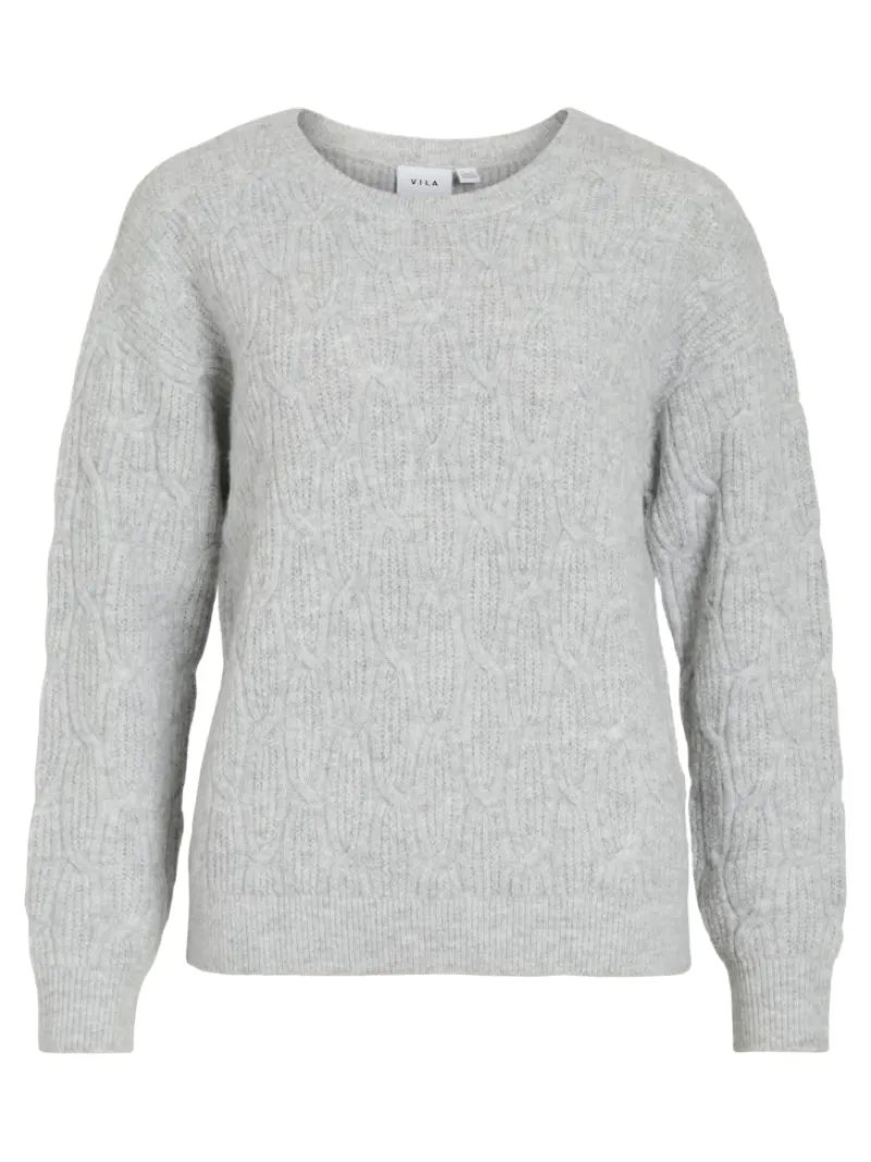 Vila Pullover & Sweatshirts*SSIA O-NECK L/S CABEL KNIT TOP -NOOS Light Grey Melange