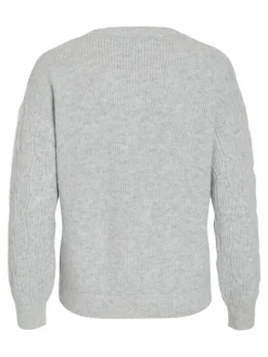 Vila Pullover & Sweatshirts*SSIA O-NECK L/S CABEL KNIT TOP -NOOS Light Grey Melange