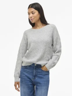 Vila Pullover & Sweatshirts*SSIA O-NECK L/S CABEL KNIT TOP -NOOS Light Grey Melange