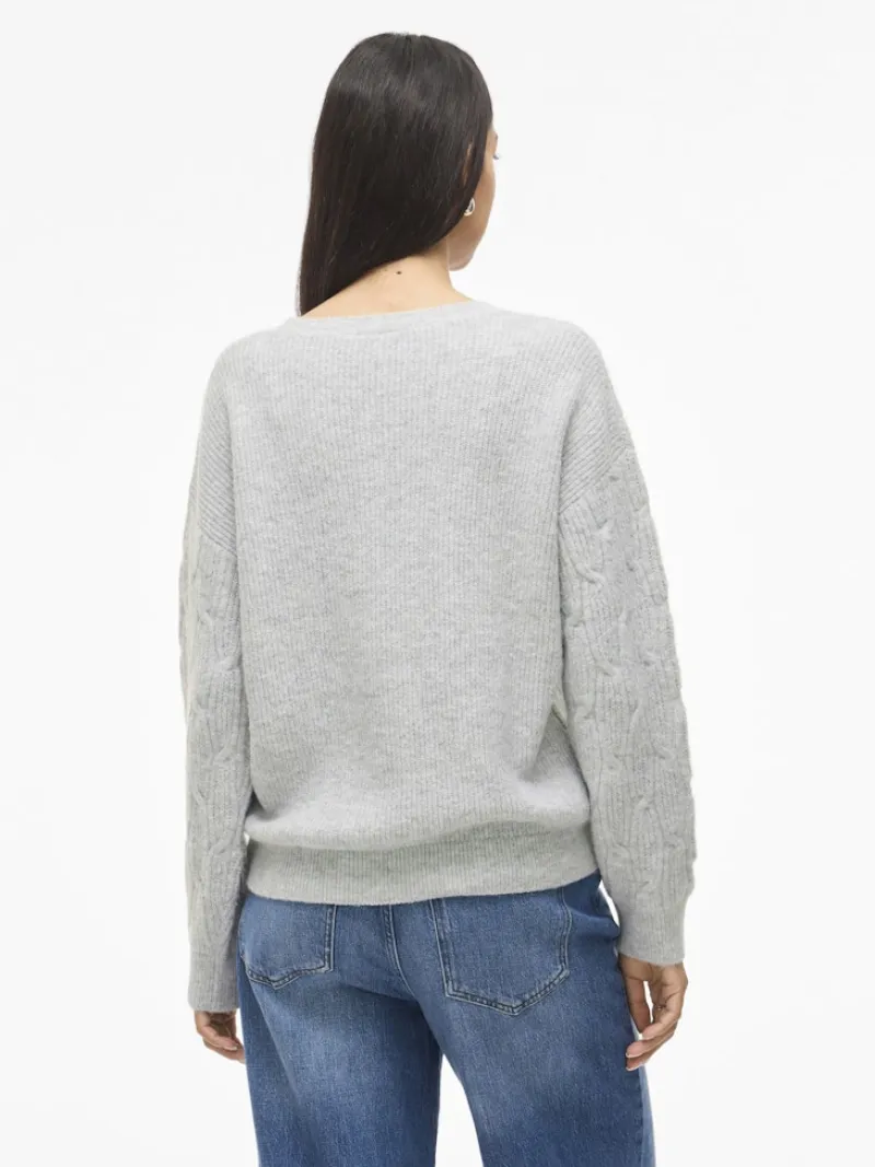Vila Pullover & Sweatshirts*SSIA O-NECK L/S CABEL KNIT TOP -NOOS Light Grey Melange