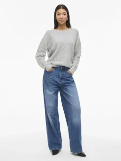 Vila Pullover & Sweatshirts*SSIA O-NECK L/S CABEL KNIT TOP -NOOS Light Grey Melange